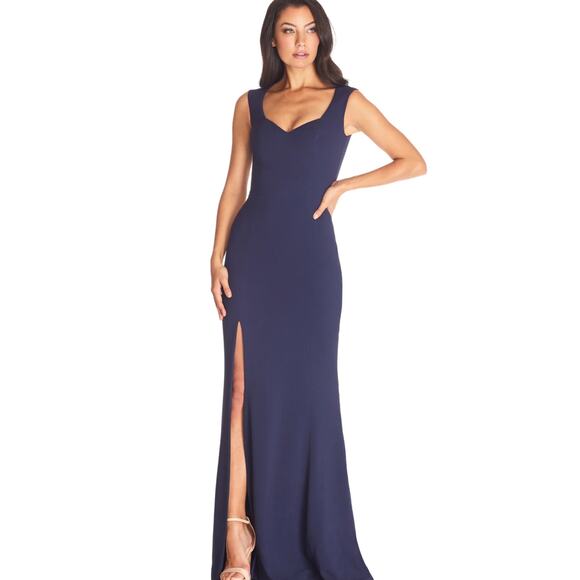 Dress The Population Monroe Side Slit Gown Midnight Blue Navy Small NWT - Picture 1 of 12